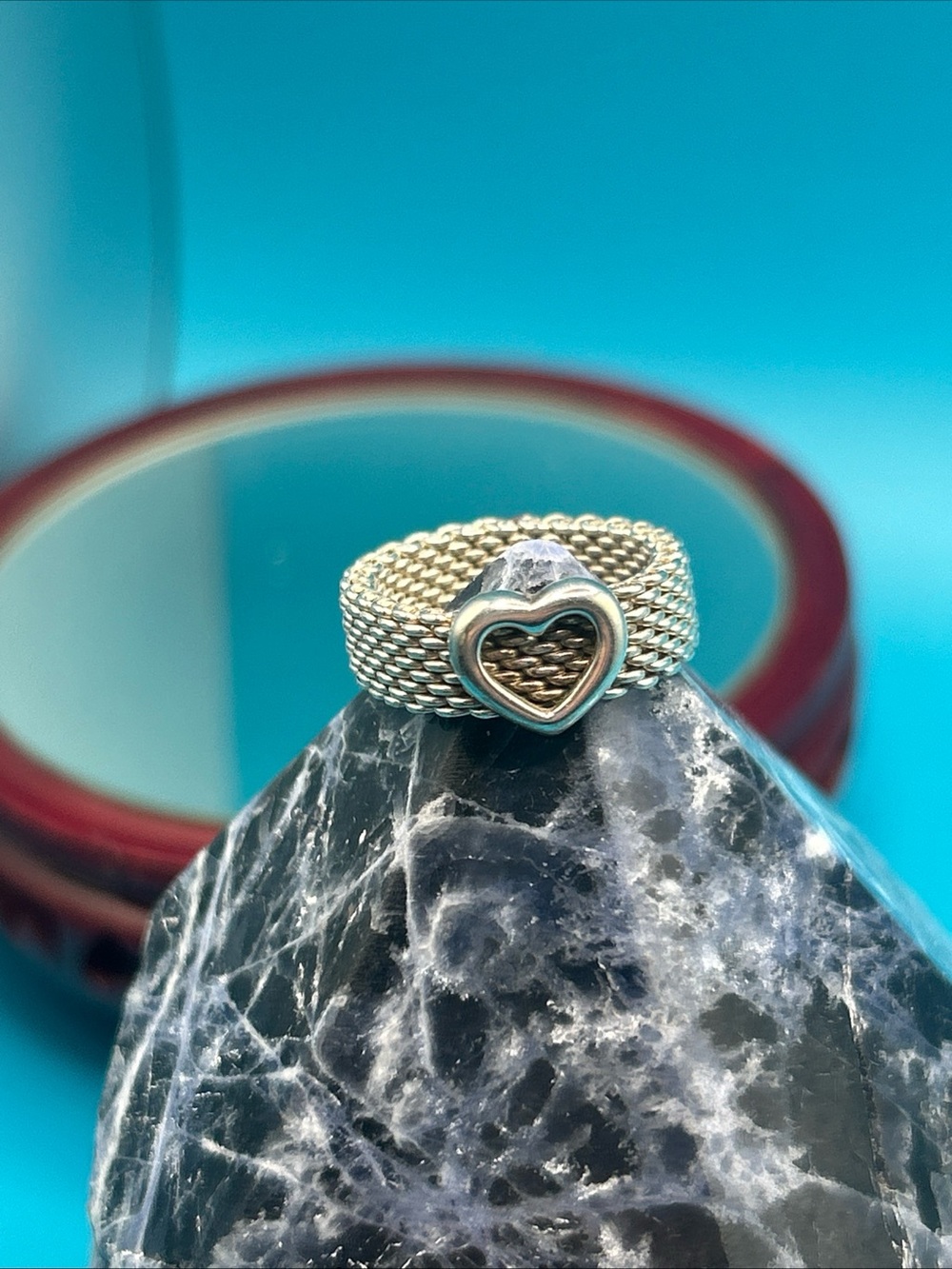 Tiffany & Co. 925 Vintage Mesh Ring W/Heart Sz  6.75 -7 Somerset Collection